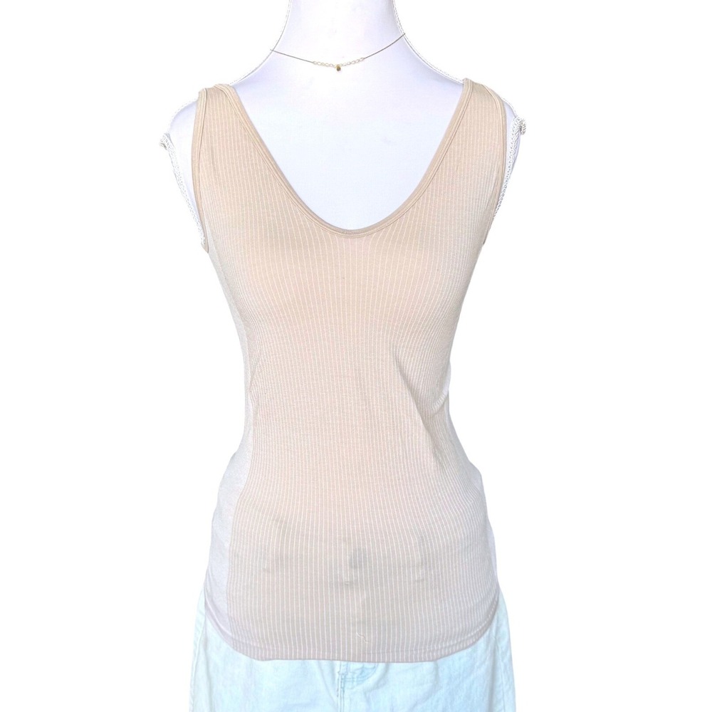 Spanx Laidback Layers Tank Beige Ribbed Scoop Neck Top Basic Neutral M
